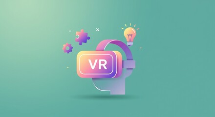 Virtual Reality Headset Concept with Lightbulb and Puzzle Pieces