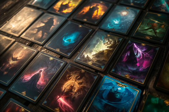 Fantasy Game Cards with Epic Characters and Dark Magical Art