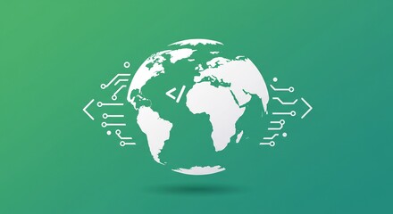 White Globe with Circuit Lines on Green Background