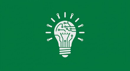 White Lightbulb Circuit Design on Green Background