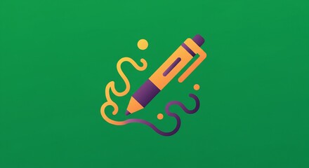 Yellow And Purple Pen Drawing On Green Background