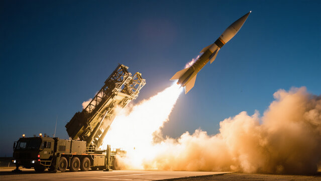Patriot missile launching during military exercise showcasing defense capabilities