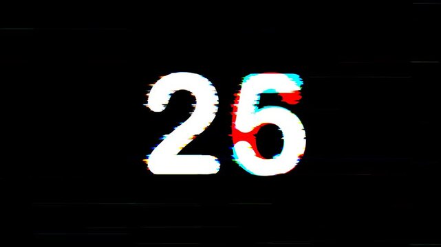 30 second glitch countdown on black background animation. 4k video