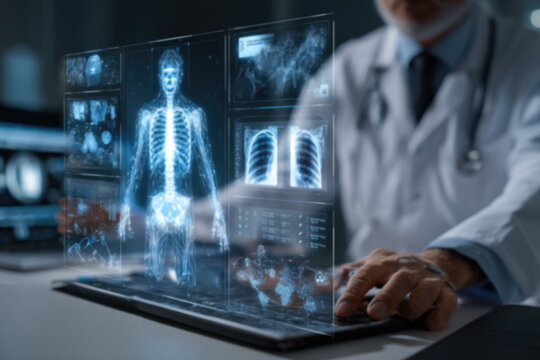 Telemedicine AI technology, doctor use AI telemedicine for diagnosis, care, health and treatment patient in future, Medical research and development innovation technology to improve healthcare