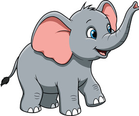 Adorable Cartoon Elephant with Big Ears and Happy Expression, Playful Wildlife Illustration