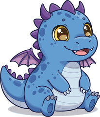 Adorable Cartoon Dragon with Purple Spikes and Happy Expression, Fantasy Creature Illustration