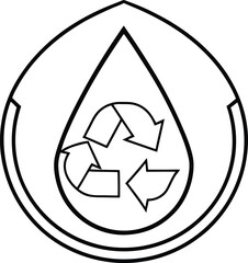 Recycle icon vector Line art illustration Water Drop Inside a Recycle Symbol