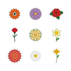 Vector art of collection of various colorful flowers isolated on white background