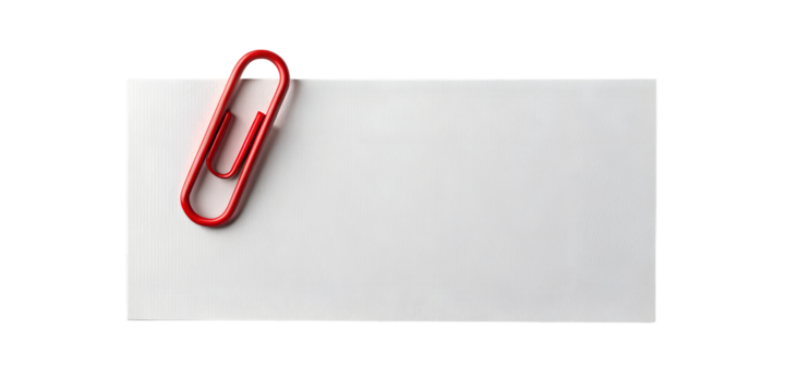 Red Paperclip on White Card Isolated on Black Background for Message