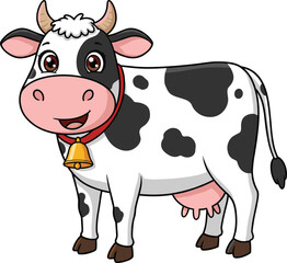 Cheerful Cartoon Cow with Bell, Friendly Farm Animal Illustration
