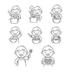 doodle icon illustration kid cooking 
