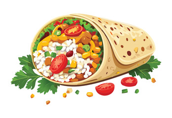 Savory Wrap with Rice and Vegetables - Vector Illustration