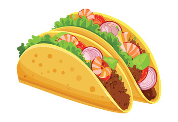 Hearty Taco with Meat and Toppings - Vector Illustration