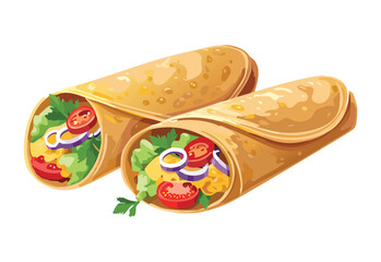 Two Delicious Burritos Side by Side - Vector Illustration