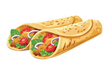 Group of Delicious Burrito Wraps - Vector Illustration