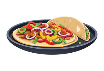 Sizzling Fajita Plate with Flat Tortilla - Vector Illustration