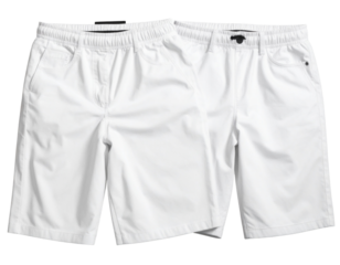 Flat Lay of Two White Shorts in Diagonal Composition, Top View, Transparent Background