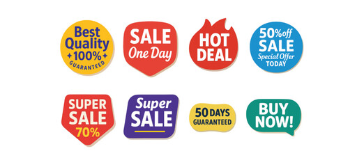 Modern Discount Sale Labels and Promotional Stickers for Marketing and Advertising