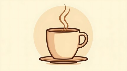 Obraz premium A modern vector icon displays a classic coffee cup with ethereal steam, rendered with sleek, defined strokes and a harmonious, warm color gradient.