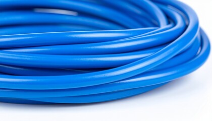 Vibrant Blue Cable Coil Close Up Abstract Technology Background.