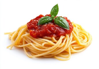 spaghetti with tomato sauce and basil