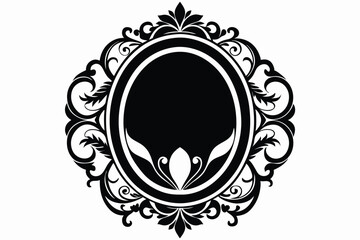 Intricate Black Floral Frame with Oval Center, Elegant Decorative Border Design
