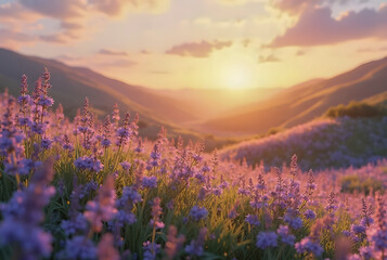 Obraz premium lavender field at sunset