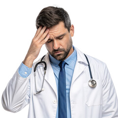 Doctor Exhaling Deeply with Hand on Forehead, Cut Out