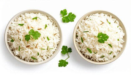 Two Bowls of Aromatic Basmati Rice with Cilantro.