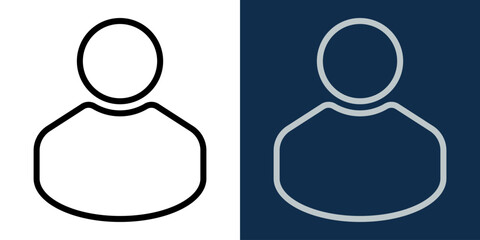 Minimalist user icon set. Editable stroke. Simple black and white human profile symbols for avatar, profile, interface, contact, or login. Outline flat design on light and dark background.