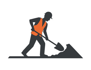 Construction worker digging with shovel silhouette illustration