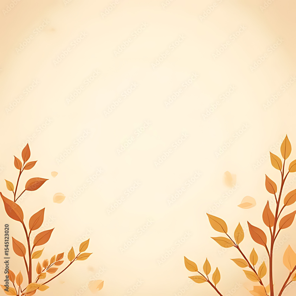 Poster soft watercolor background with delicate autumn leaves and subtle splashes of orange and peach creat