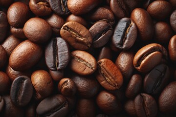 Detailed close-up of roasted coffee beans showcasing rich textures and colors in an artisanal coffee environment