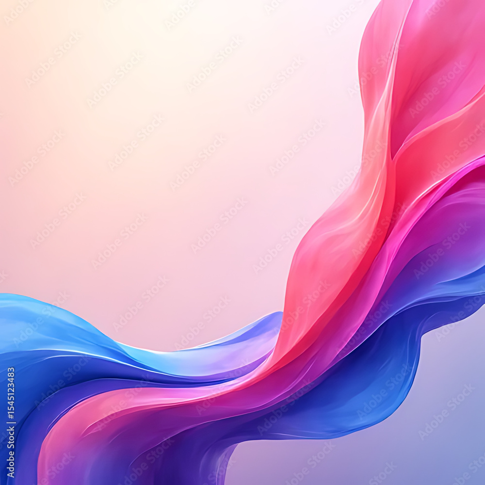 Poster abstract flowing waves of soft pink and vibrant purple colors with a smooth gradient transition to a