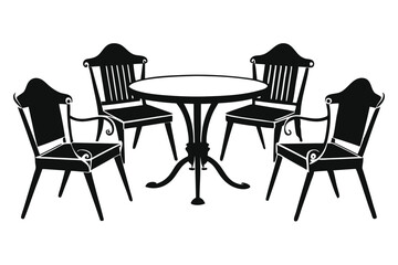 Fototapeta premium Black Silhouette of a Round Table Surrounded by Four Chairs with Arms