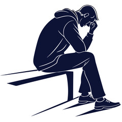  silhouette sad and tired man sitting on a bench on white background