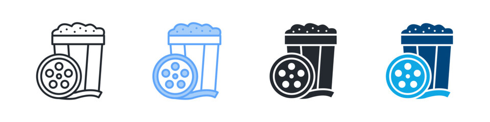 Movie Icon Set Multiple Style. Design In Outline, Blue, Glyph, Dual Tone