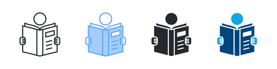 Reading Icon Set Multiple Style. Design In Outline, Blue, Glyph, Dual Tone