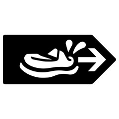 Arrow wayfinding icon pointing to water ride theme park attraction with transparent background symbolizing amusement park direction signage
