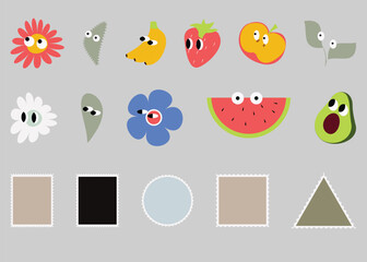 Fototapeta premium Fruits with eyes, mix and match, use elements separately