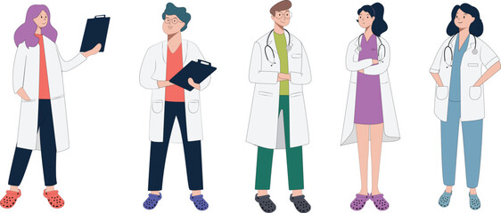 Vector characters doctors in crocs set