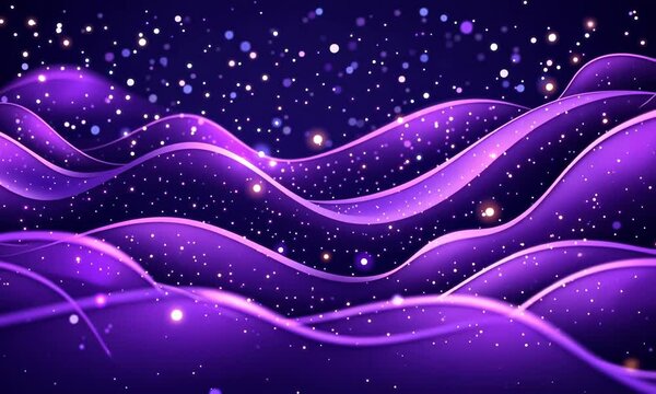 Abstract purple wavy lines with glittering particles
