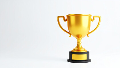 Fototapeta premium A shiny golden trophy stands on a black base, symbolizing achievement and success against a minimalistic white background