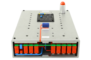Complex electronic circuit board with various components isolated on a transparent background