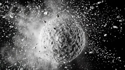 A monochrome image showcasing a dynamic explosion of white powder against a stark black background, creating a striking contrast