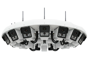 High-tech surveillance cameras mounted for round the clock security isolated on a transparent background