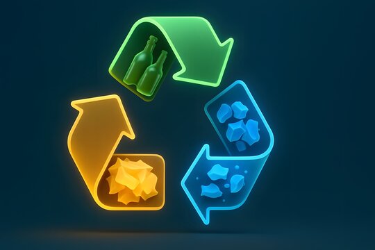 Colorful Three-Dimensional Recycling Symbol with Waste Categories