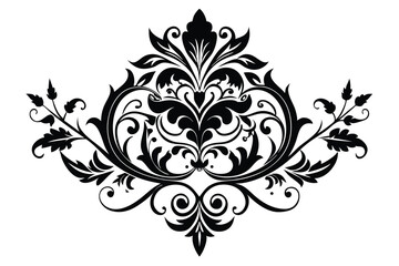 Ornate Black Floral Damask Design Element With Swirls and Leaves Illustration
