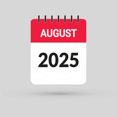 August 2025 Calendar Icon in flat design style on blank background