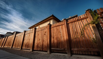 Fototapeta premium a wooden fence in front of a building